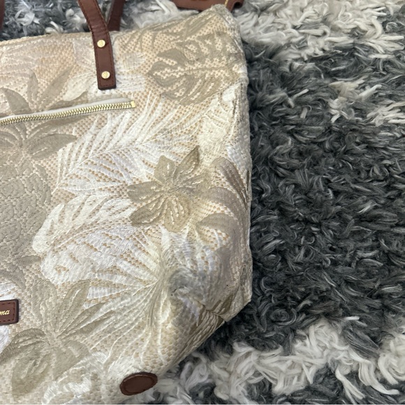 Vintage Tommy Bahama Palm Tree Tropical Print & Leather Trim Shoulder Bag 18x13 - Picture 4 of 12
